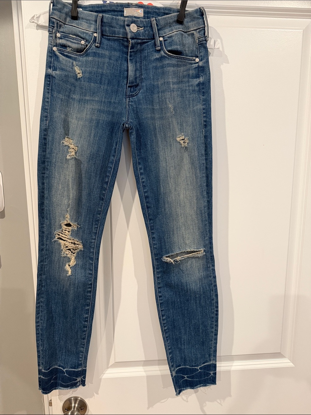 MOTHER Distressed Blue Skinny Jeans